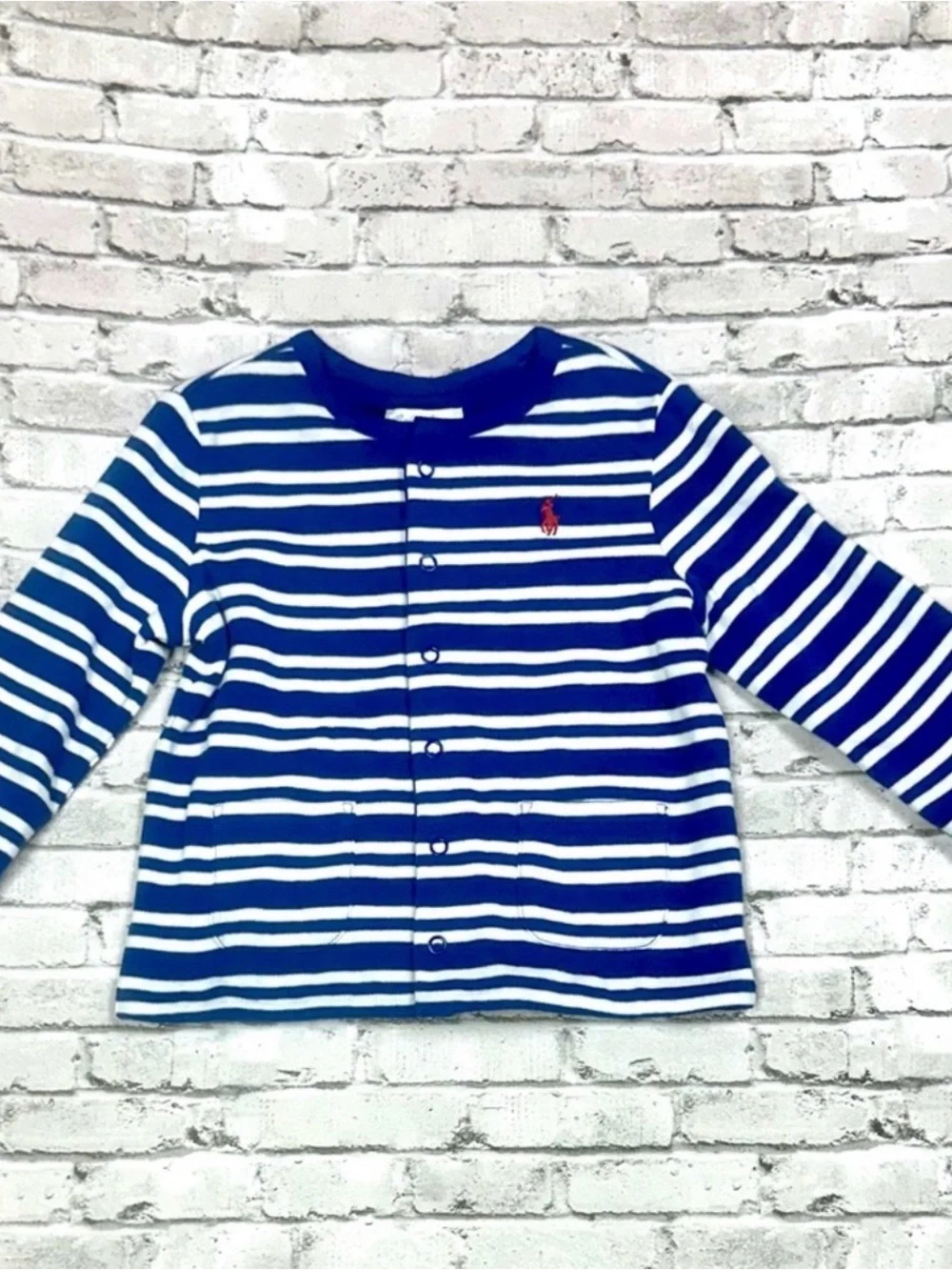 Polo Ralph Lauren Baby Reversible Cardigan 18M Blue Stripe Snap Jacket